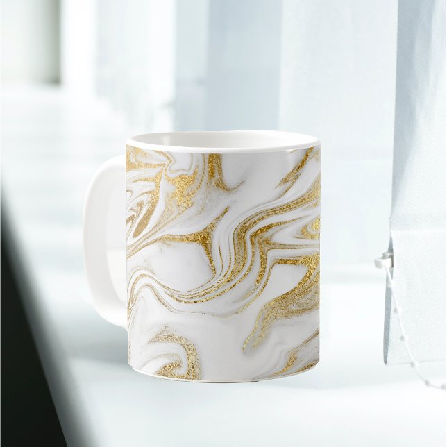 Elegant Guld White Faux Marble jul Kaffemugg (Skapare uppladdad)