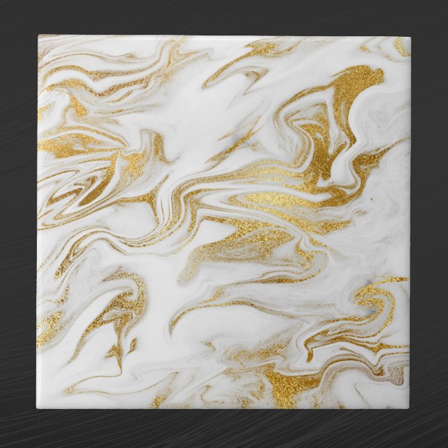Elegant Guld White Faux Marble jul Kakelplatta (Skapare uppladdad)