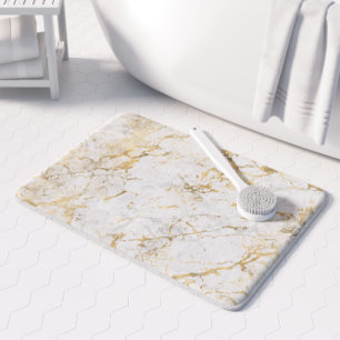 Elegant Guld White Faux Marble Mönster Badrumsmatta