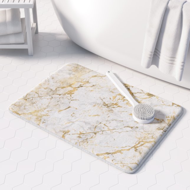Elegant Guld White Faux Marble Mönster Badrumsmatta (Skapare uppladdad)
