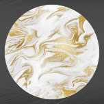 Elegant Guld White Faux Marble Runt Klistermärke<br><div class="desc">Elegant White & Guld Marble Mönster</div>