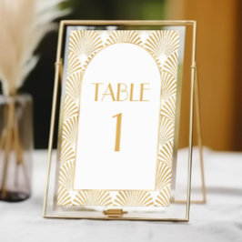 Elegant Guld White Geometric Art Deco Bröllop Bordsnummer