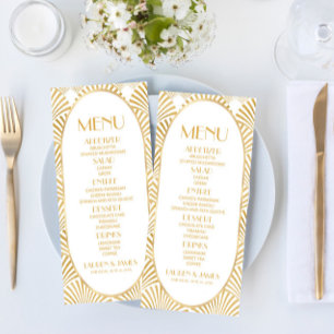 Elegant Guld White Geometric Art Deco Bröllop Meny