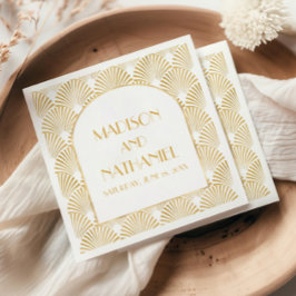 Elegant Guld White Geometric Art Deco Bröllop Pappersservett