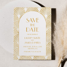 Elegant Guld White Geometric Art Deco Bröllop