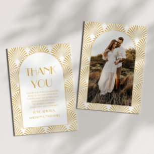 Elegant Guld White Geometric Art Deco Bröllop Tack Kort