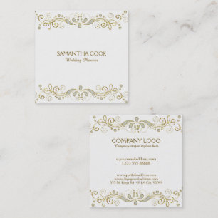 Elegant Guld & White Glitter Blommigt Swirls Ram Fyrkantigt Visitkort