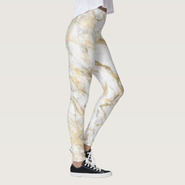 Elegant Guld White Grått Marble Leggings (Höger)