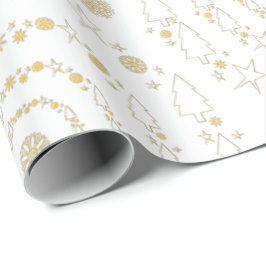 Elegant Guld White Handrawn Chrismas Mönster Presentpapper