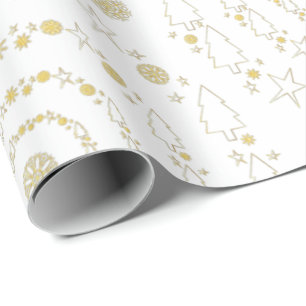 Elegant Guld White Handrawn Chrismas Mönster Presentpapper