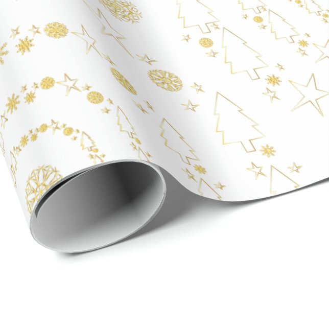 Elegant Guld White Handrawn Chrismas Mönster Presentpapper (Rullad Hörn)
