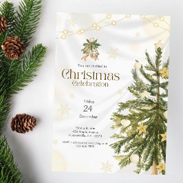 Elegant Guld & White Julgran Julfest Inbjudningar