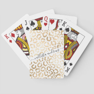 Elegant Guld White Leopard Cheetah Animal Print Casinokort