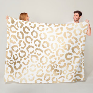 Elegant Guld White Leopard Cheetah Animal Print Fleecefilt