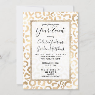 Elegant Guld White Leopard Cheetah Animal Print Inbjudningar