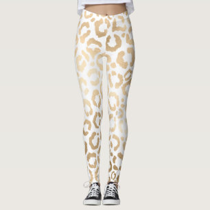 Elegant Guld White Leopard Cheetah Animal Print Leggings