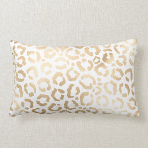 Elegant Guld White Leopard Cheetah Animal Print Lumbarkudde