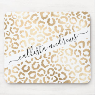 Elegant Guld White Leopard Cheetah Animal Print Musmatta