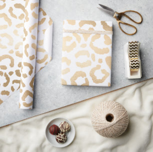 Elegant Guld White Leopard Cheetah Animal Print Presentpapper