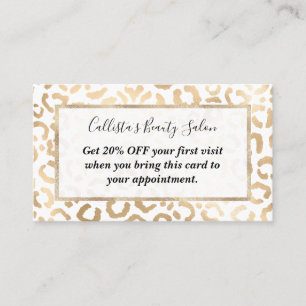 Elegant Guld White Leopard Cheetah Animal Print Rabattkort