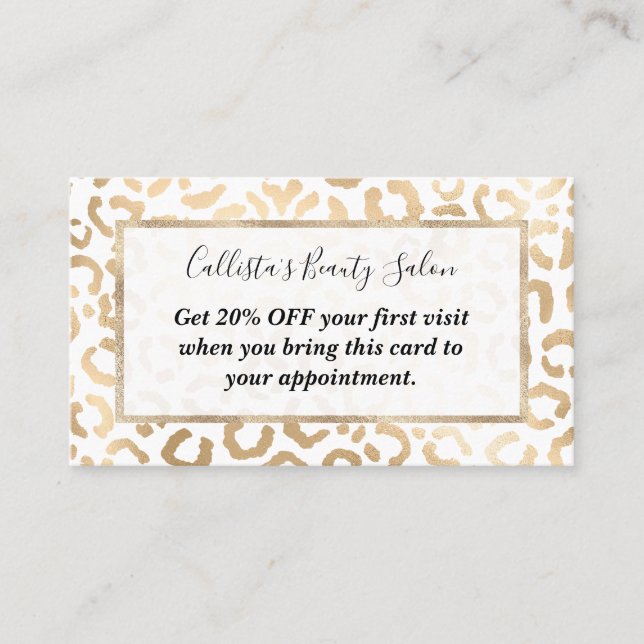 Elegant Guld White Leopard Cheetah Animal Print Rabattkort (Framsida)