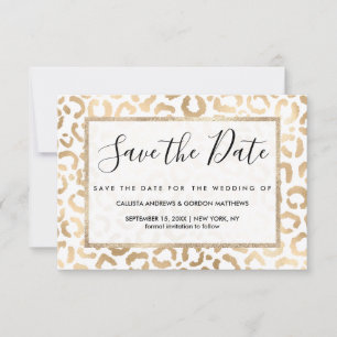 Elegant Guld White Leopard Cheetah Animal Print Spara Datumet