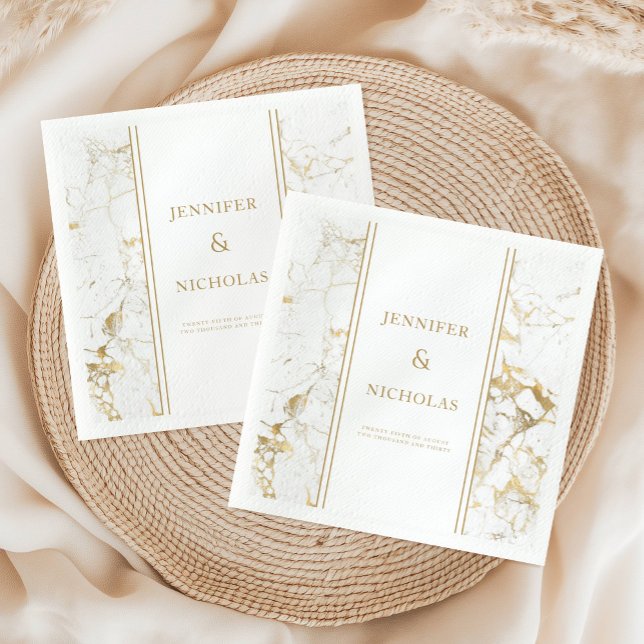 Elegant Guld & White Marble Bröllop Napkins Pappersservett (Elegant Gold & White Marble Wedding Napkins)