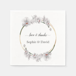 Elegant Guld White Orchid Flowers Bloom Bröllop Pappersservett