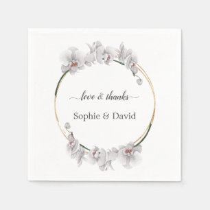 Elegant Guld White Orchid Flowers Bloom Bröllop Pappersservett