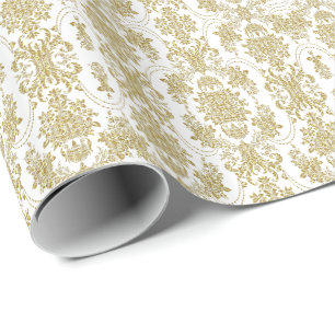 Elegant Guld & White Ornate Blommönster Presentpapper