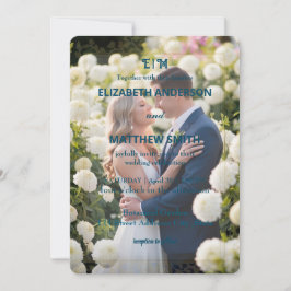 Elegant Guld & White Overlay-fotoblommor bröllop Inbjudningar