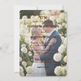 Elegant Guld & White Overlay-fotoblommor bröllop Inbjudningar