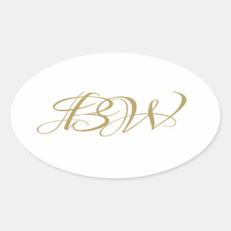 Elegant Guld White Par Monogram Namn Initialer Ovalt Klistermärke