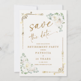Elegant Guld White Pension Party Spara datum Inbjudningar