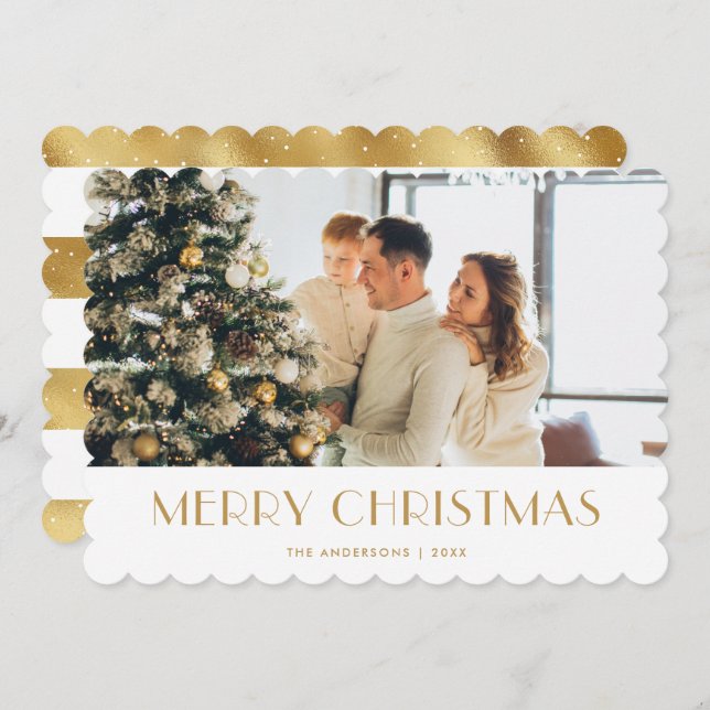 Elegant Guld White Photo God jul Card Julkort (Fram/baksida)