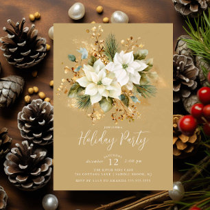 Elegant Guld White Poinsettia Julfest Inbjudan