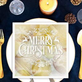 Elegant Guld White Reindeer jul Pappersservett