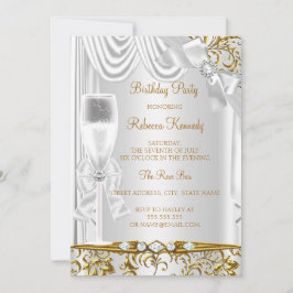 Elegant Guld White Silke Champagne Birthday Inbjudningar