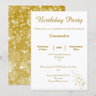 ELEGANT GULD WHITE SPARKLES ANPASSNINGSBAR BIRTHDA INBJUDNINGAR