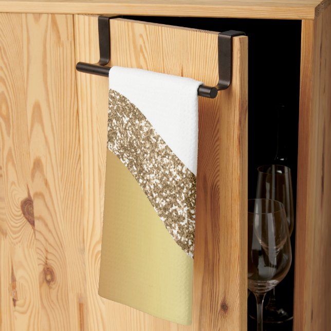 Elegant Guld White Wave  Kökshandduk (Thirds Fold)