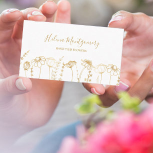 Elegant Guld Wildblomsketch Feminine Visitkort
