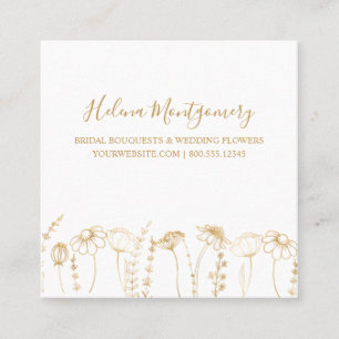 Elegant Guld Wildblomsketch Femininekvadrat Fyrkantigt Visitkort