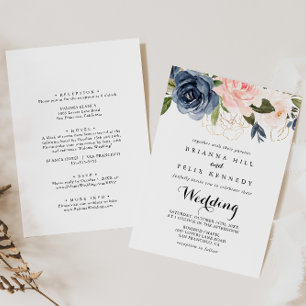 Elegant Guld Winter Blommigt Front & Back Bröllop Inbjudningar