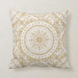 Elegant Guld Winter Flower Mandala White Mönster Kudde