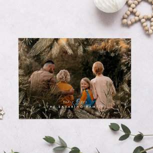 Elegant Guld Winter Grenar-fotojulkort Julkort