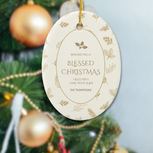 Elegant Guld Winter Lövs MIstletoe Julgransprydnad Keramik