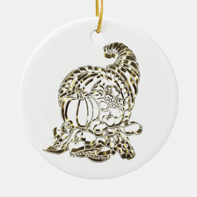 Elegant guld- ymnighetshorn för happy thanksgiving julgransprydnad keramik (Framsidan)