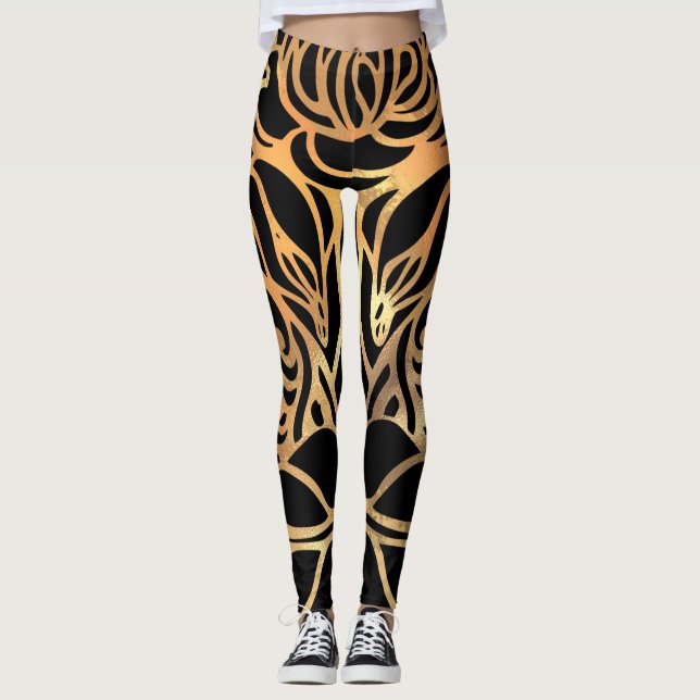 Elegant Guld Zebra Black Animal Print  Leggings (Framsida)