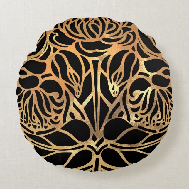 Elegant Guld Zebra Black Animal Print  Rund Kudde (Framsidan)