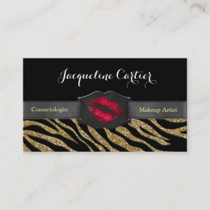 Elegant Guld Zebra Glitter Kiss Cosmetolog Visitkort